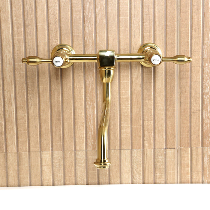 Kingston Heirloom KS1217TAL - Tudor Double-Handle 2-Hole Wall Mount Bathroom Faucet, Brushed Brass