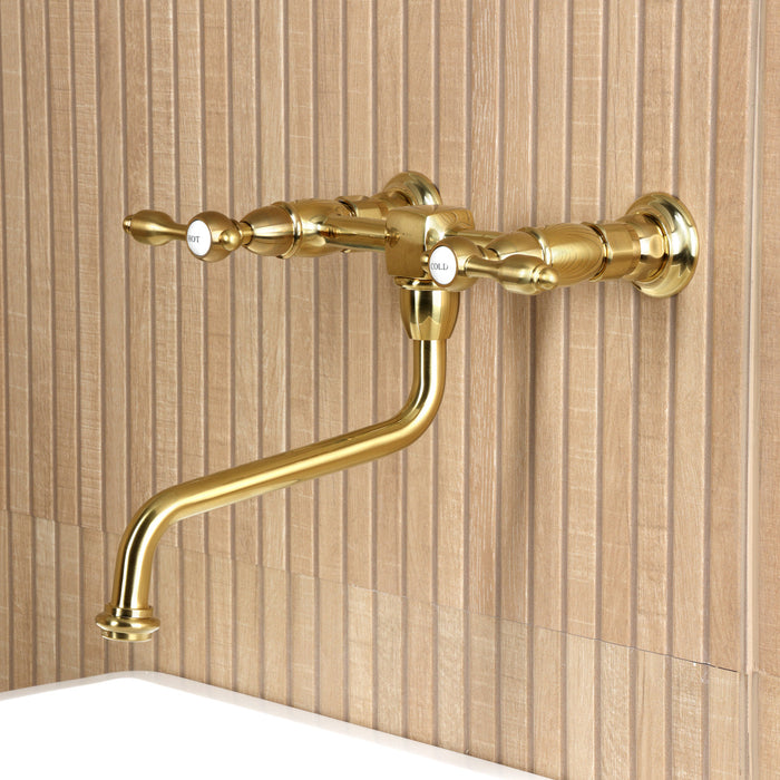 Kingston Heirloom KS1217TAL - Tudor Double-Handle 2-Hole Wall Mount Bathroom Faucet, Brushed Brass