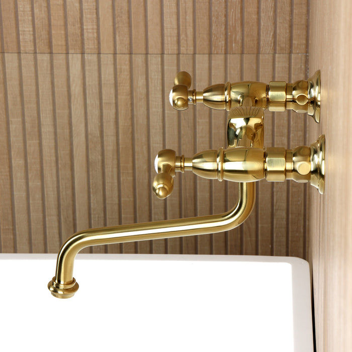 Kingston Heirloom KS1217TAL - Tudor Double-Handle 2-Hole Wall Mount Bathroom Faucet, Brushed Brass