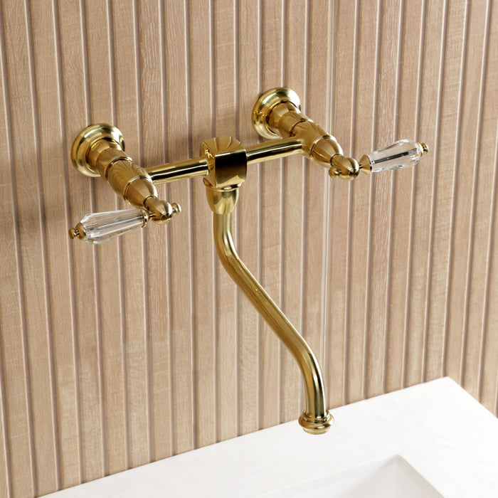 Kingston Heirloom KS1217WLL - Wilshire Double-Handle 2-Hole Wall Mount Bathroom Faucet, Brushed Brass