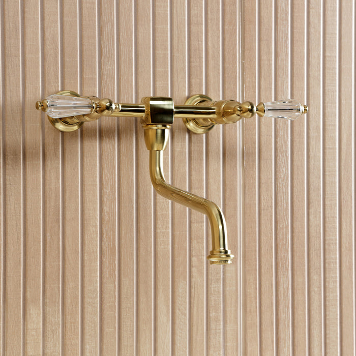 Kingston Heirloom KS1217WLL - Wilshire Double-Handle 2-Hole Wall Mount Bathroom Faucet, Brushed Brass