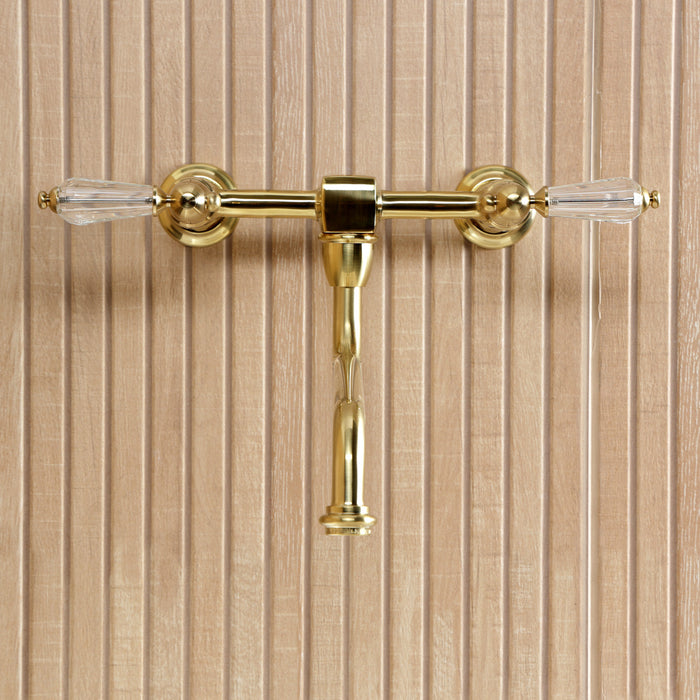 Kingston Heirloom KS1217WLL - Wilshire Double-Handle 2-Hole Wall Mount Bathroom Faucet, Brushed Brass