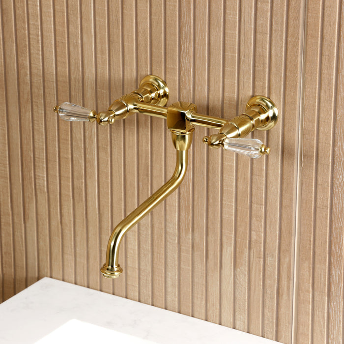 Kingston Heirloom KS1217WLL - Wilshire Double-Handle 2-Hole Wall Mount Bathroom Faucet, Brushed Brass