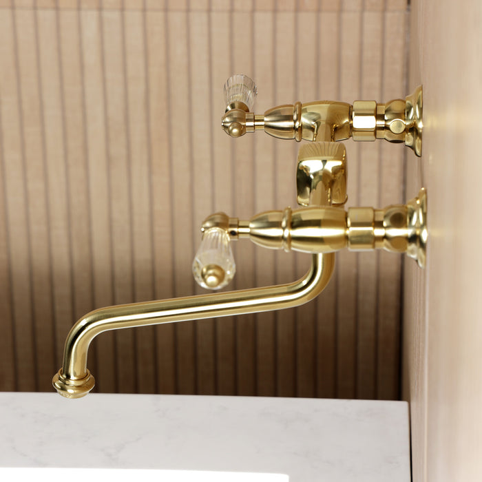 Kingston Heirloom KS1217WLL - Wilshire Double-Handle 2-Hole Wall Mount Bathroom Faucet, Brushed Brass