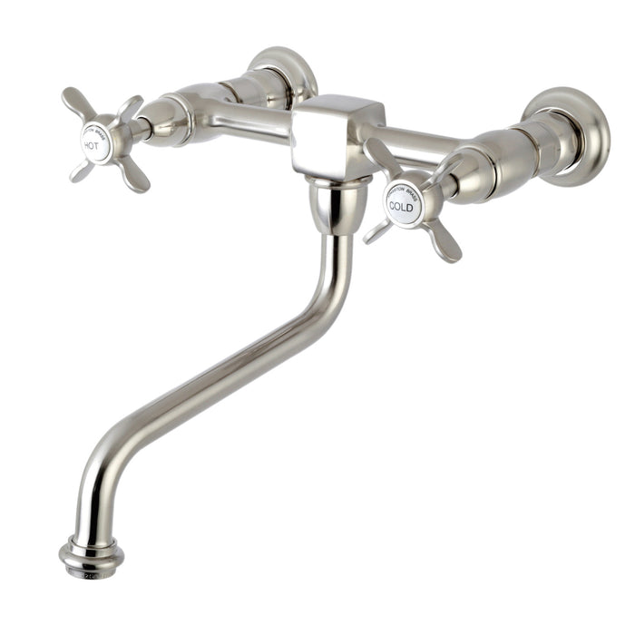 Kingston Heirloom KS1218BEX - Essex Double-Handle 2-Hole Wall Mount Bathroom Faucet, Brushed Nickel