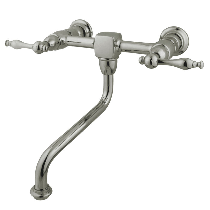 Kingston Heirloom KS1218NL - Heritage Double-Handle 2-Hole Wall Mount Bathroom Faucet, Brushed Nickel