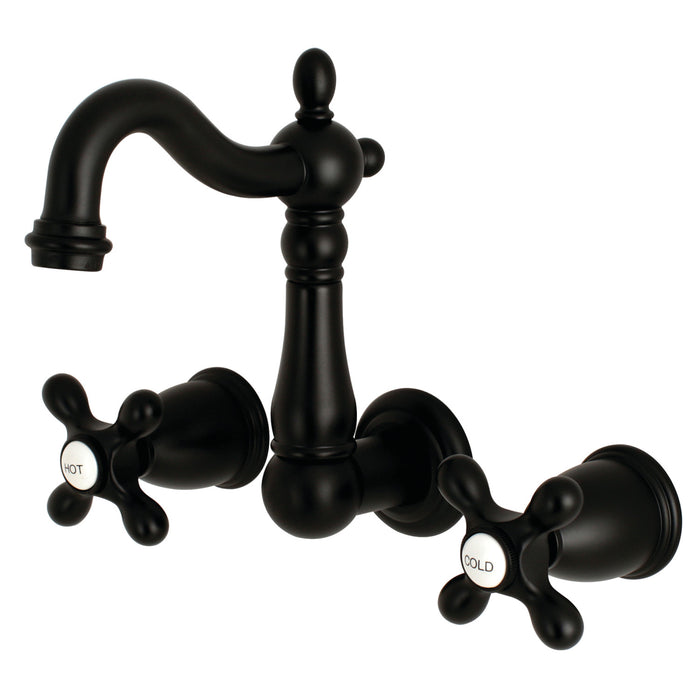 Kingston Heirloom KS1220AX - Heritage Double-Handle 3-Hole Wall Mount Bathroom Faucet, Matte Black