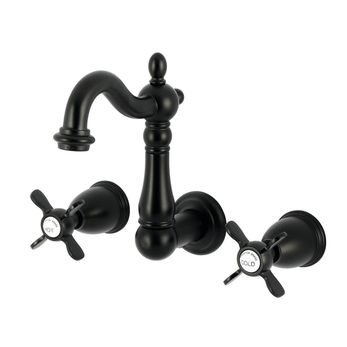 Kingston Heirloom KS1220BEX - Essex Double-Handle 3-Hole Wall Mount Bathroom Faucet, Matte Black