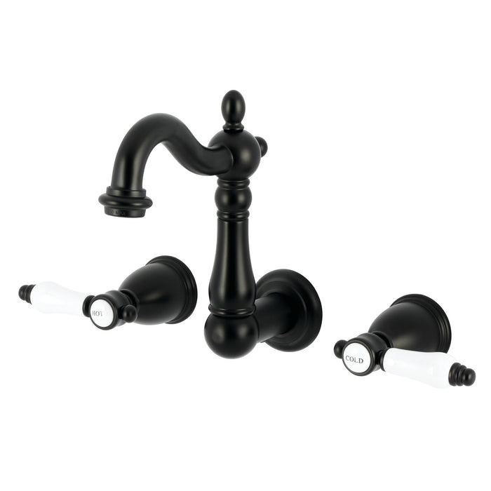 Kingston Heirloom KS1220BPL - Bel-Air Double-Handle 3-Hole Wall Mount Bathroom Faucet, Matte Black
