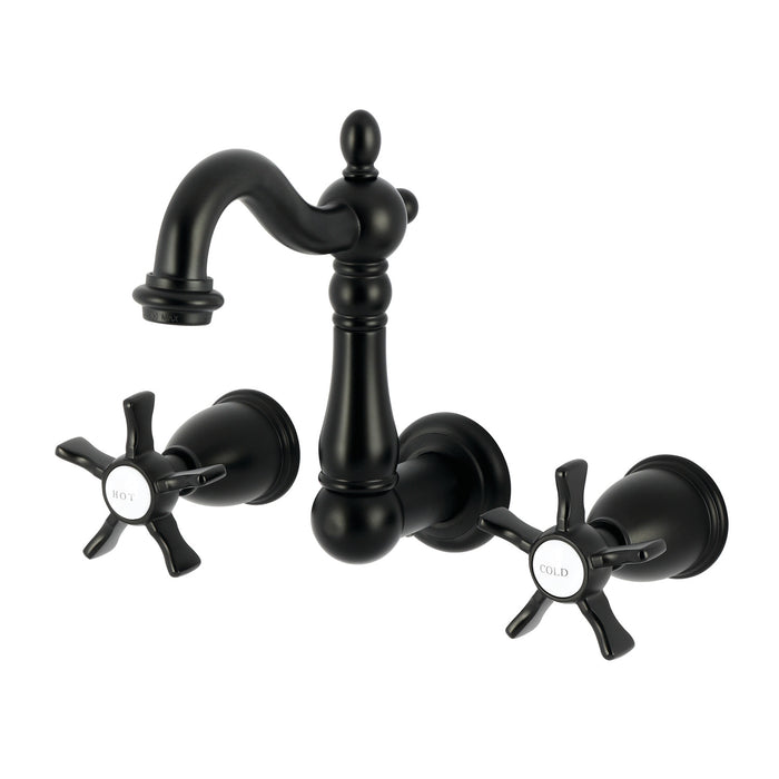 Kingston Heirloom KS1220NX - Hamilton Double-Handle 3-Hole Wall Mount Bathroom Faucet, Matte Black