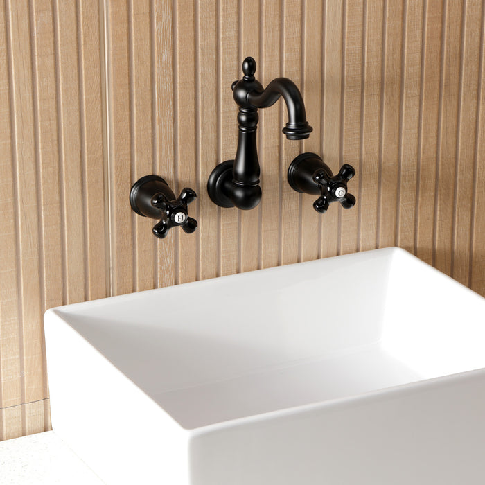 Kingston Heirloom KS1220PKX - Duchess Double-Handle 3-Hole Wall Mount Bathroom Faucet, Matte Black