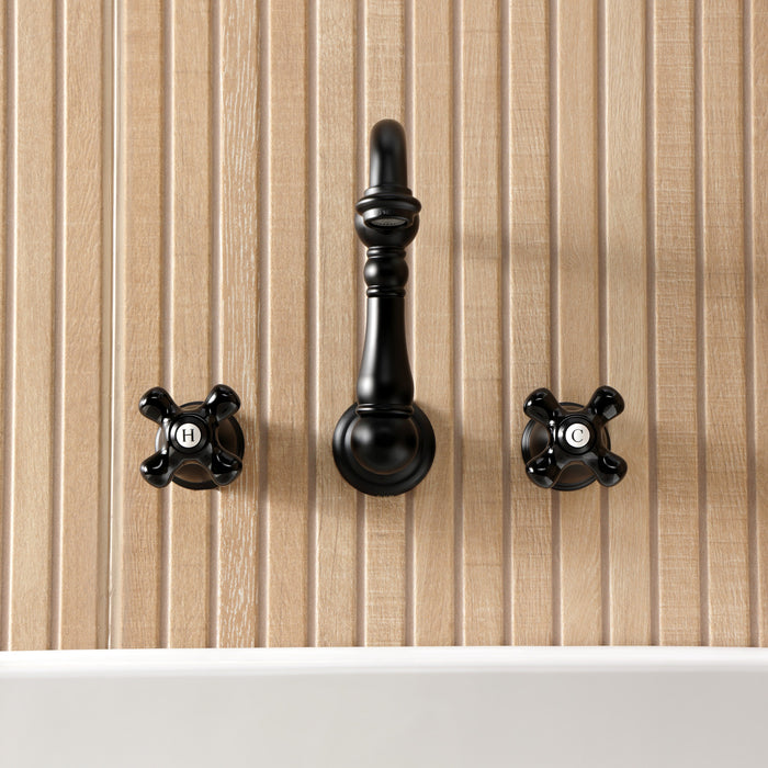 Kingston Heirloom KS1220PKX - Duchess Double-Handle 3-Hole Wall Mount Bathroom Faucet, Matte Black