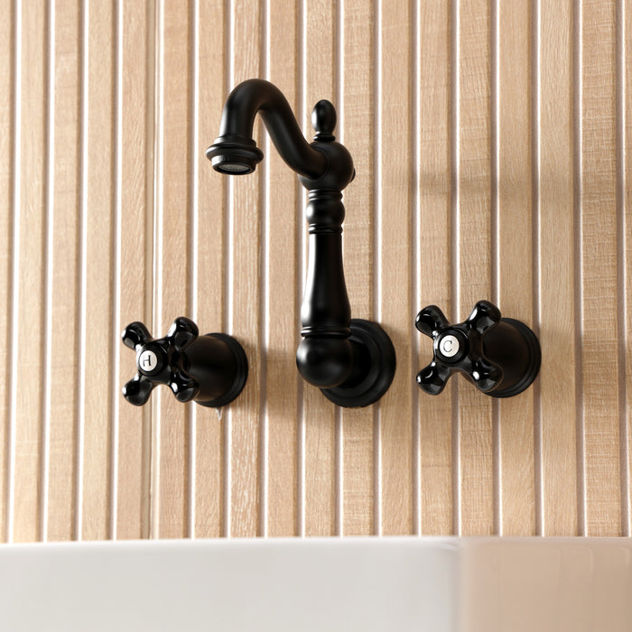 Kingston Heirloom KS1220PKX - Duchess Double-Handle 3-Hole Wall Mount Bathroom Faucet, Matte Black