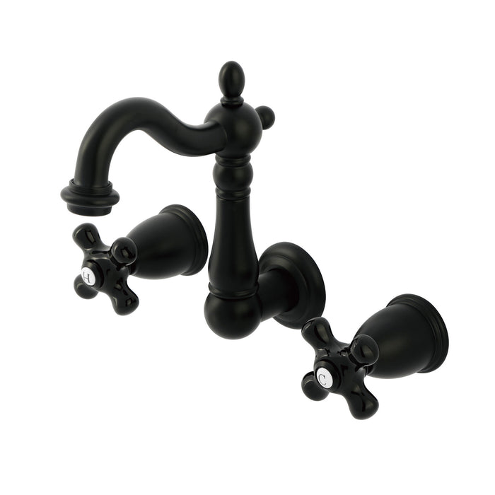 Kingston Heirloom KS1220PKX - Duchess Double-Handle 3-Hole Wall Mount Bathroom Faucet, Matte Black