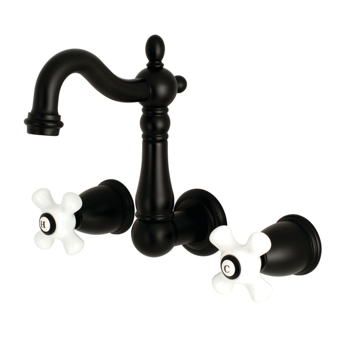 Kingston Heirloom KS1220PX - Heritage Double-Handle 3-Hole Wall Mount Bathroom Faucet, Matte Black