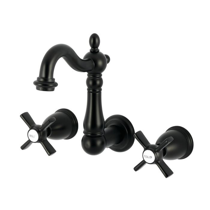 Kingston Heirloom KS1220ZX - Millennium Double-Handle 3-Hole Wall Mount Bathroom Faucet, Matte Black