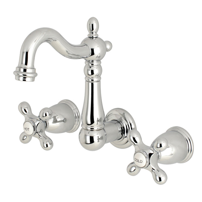 Kingston Heirloom KS1221AX - Heritage Double-Handle 3-Hole Wall Mount Bathroom Faucet, Polished Chrome