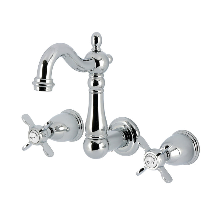 Kingston Heirloom KS1221BEX - Essex Double-Handle 3-Hole Wall Mount Bathroom Faucet, Polished Chrome