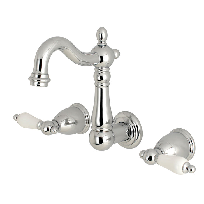 Kingston Heirloom KS1221PL - Heritage Double-Handle 3-Hole Wall Mount Bathroom Faucet, Polished Chrome