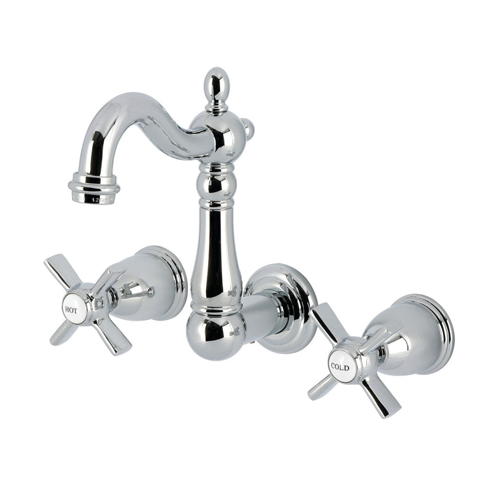 Kingston Heirloom KS1221ZX - Millennium Double-Handle 3-Hole Wall Mount Bathroom Faucet, Polished Chrome