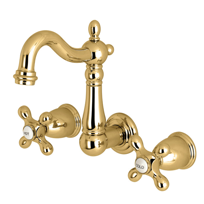 Kingston Heirloom KS1222AX - Heritage Double-Handle 3-Hole Wall Mount Bathroom Faucet, Polished Brass