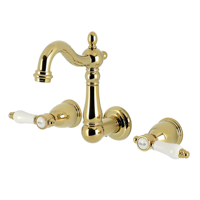 Kingston Heirloom KS1222BPL - Bel-Air Double-Handle 3-Hole Wall Mount Bathroom Faucet, Polished Brass