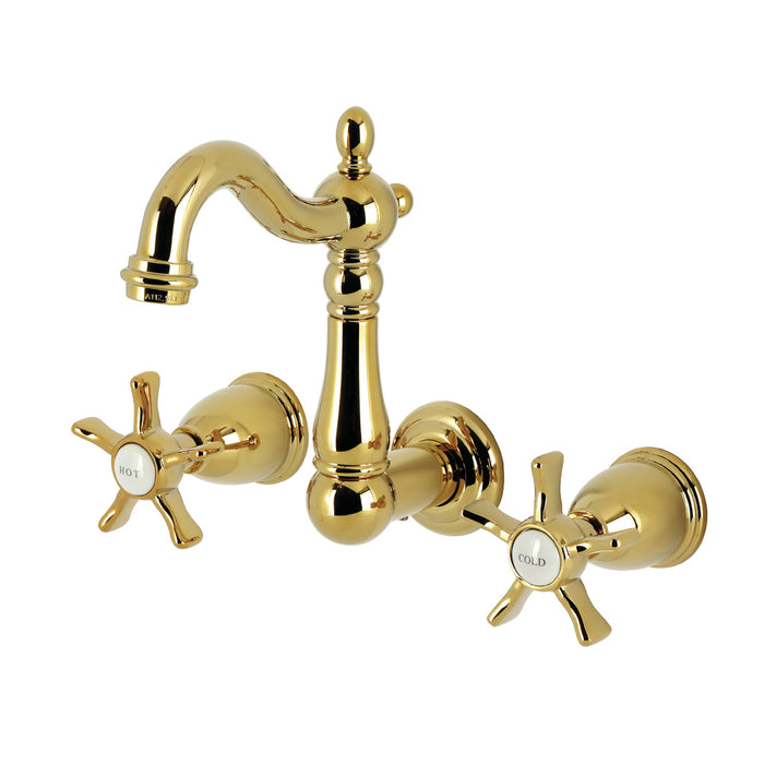 Kingston Heirloom KS1222NX - Hamilton Double-Handle 3-Hole Wall Mount Bathroom Faucet, Polished Brass