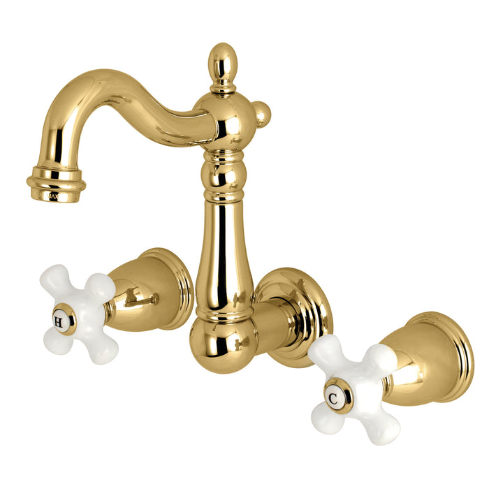 Kingston Heirloom KS1222PX - Heritage Double-Handle 3-Hole Wall Mount Bathroom Faucet, Polished Brass