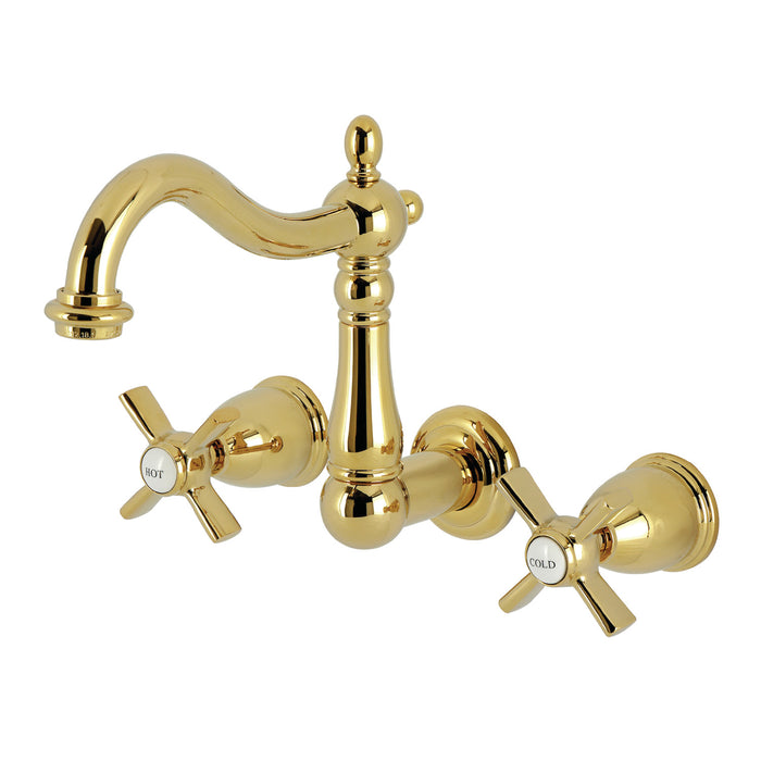 Kingston Heirloom KS1222ZX - Millennium Double-Handle 3-Hole Wall Mount Bathroom Faucet, Polished Brass