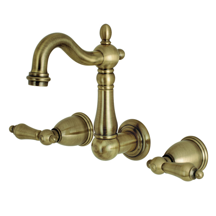 Kingston Heirloom KS1223AL - Heritage Double-Handle 3-Hole Wall Mount Bathroom Faucet, Antique Brass