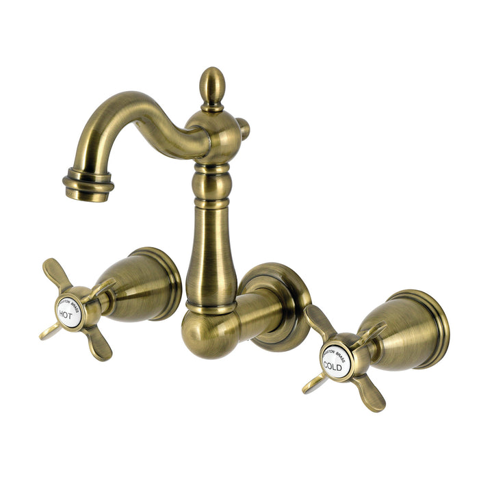 Kingston Heirloom KS1223BEX - Essex Double-Handle 3-Hole Wall Mount Bathroom Faucet, Antique Brass