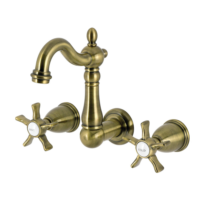 Kingston Heirloom KS1223NX - Hamilton Double-Handle 3-Hole Wall Mount Bathroom Faucet, Antique Brass