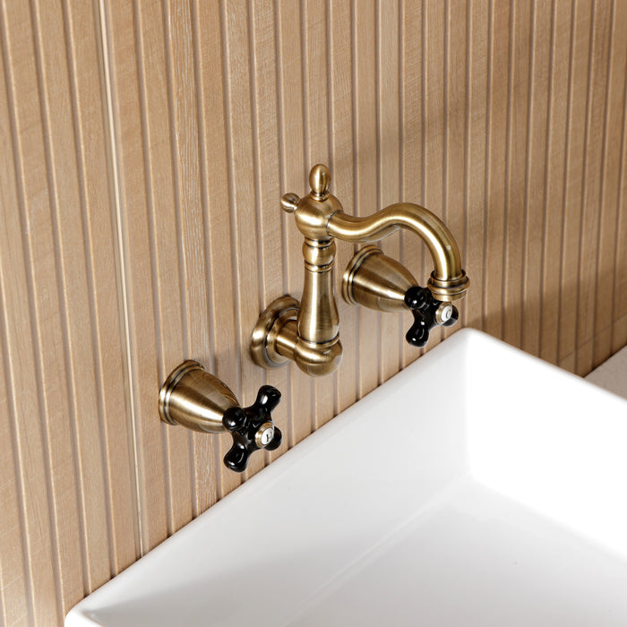 Kingston Heirloom KS1223PKX - Duchess Double-Handle 3-Hole Wall Mount Bathroom Faucet, Antique Brass