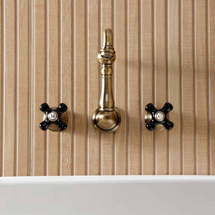 Kingston Heirloom KS1223PKX - Duchess Double-Handle 3-Hole Wall Mount Bathroom Faucet, Antique Brass