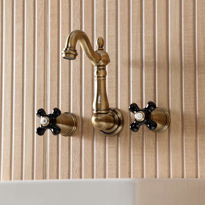 Kingston Heirloom KS1223PKX - Duchess Double-Handle 3-Hole Wall Mount Bathroom Faucet, Antique Brass