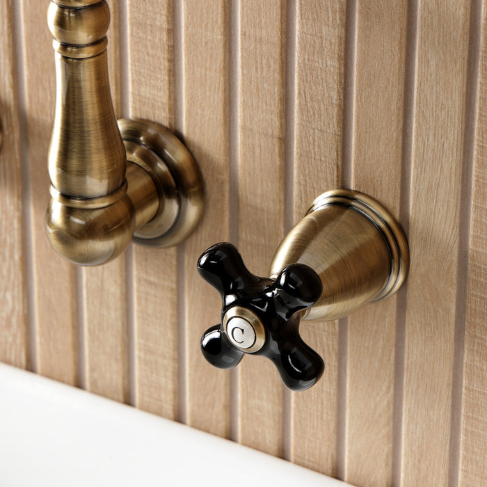 Kingston Heirloom KS1223PKX - Duchess Double-Handle 3-Hole Wall Mount Bathroom Faucet, Antique Brass