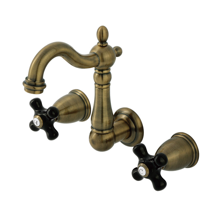 Kingston Heirloom KS1223PKX - Duchess Double-Handle 3-Hole Wall Mount Bathroom Faucet, Antique Brass