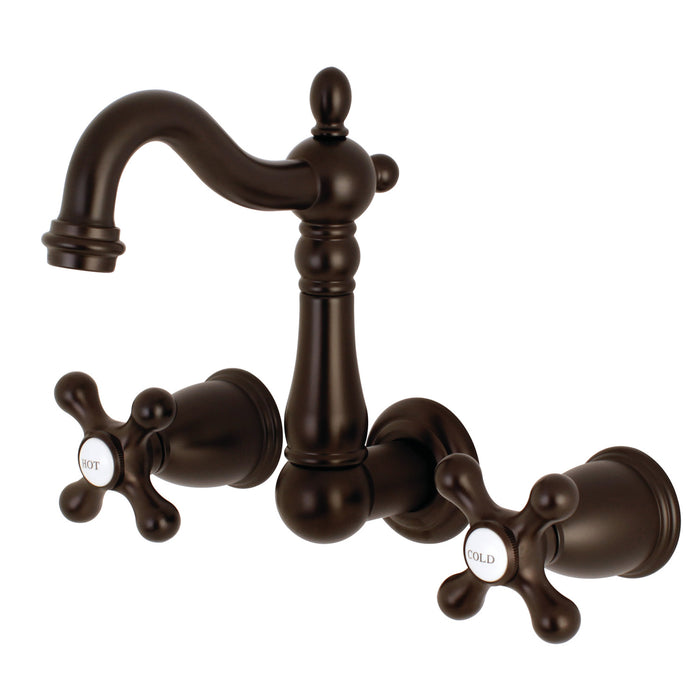 Kingston Heirloom KS1225AX - Heritage Double-Handle 3-Hole Wall Mount Bathroom Faucet, Oil Rubbed Bronze