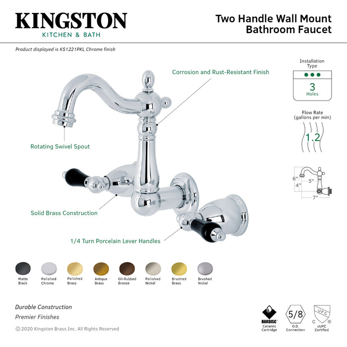 Kingston Heirloom KS1225PKL - Duchess Double-Handle 3-Hole Wall Mount Bathroom Faucet, Oil Rubbed Bronze