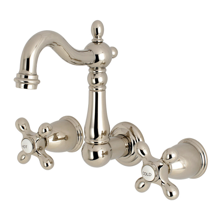 Kingston Heirloom KS1226AX - Heritage Double-Handle 3-Hole Wall Mount Bathroom Faucet, Polished Nickel