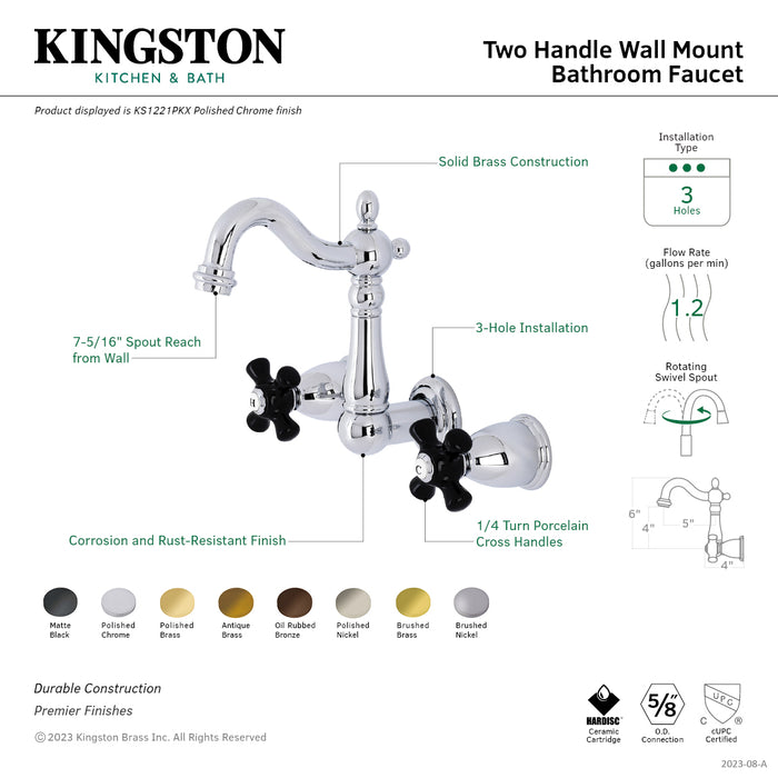 Duchess KS1226PKX Two-Handle Wall Mount Bathroom Faucet, Polished Nickel