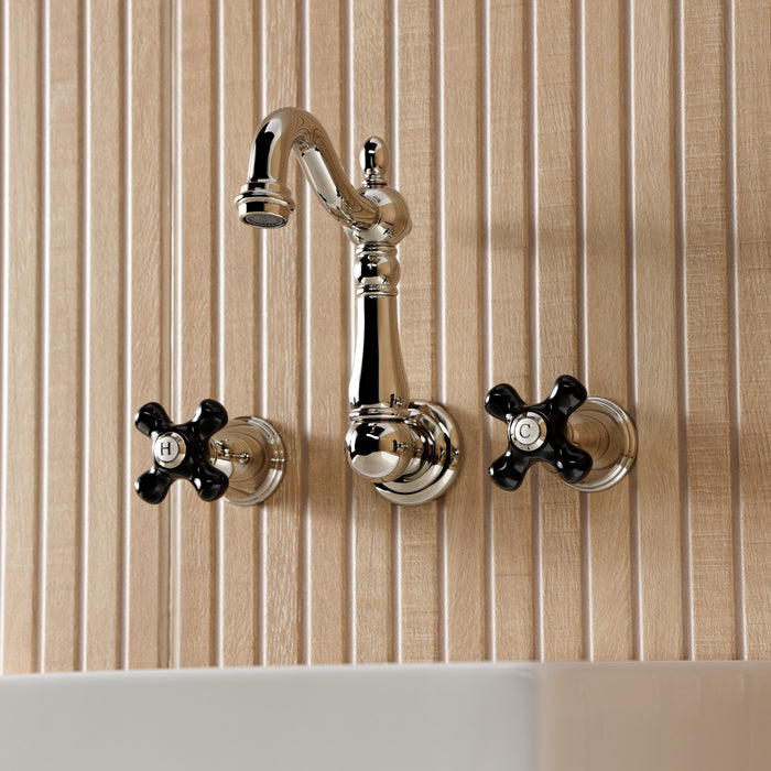 Kingston Heirloom KS1226PKX - Duchess Double-Handle 3-Hole Wall Mount Bathroom Faucet, Polished Nickel