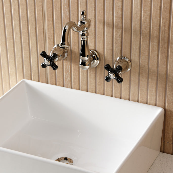 Kingston Heirloom KS1226PKX - Duchess Double-Handle 3-Hole Wall Mount Bathroom Faucet, Polished Nickel