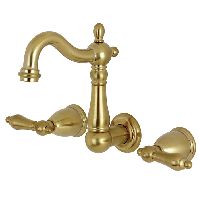 Heritage KS1227AL Double-Handle 3-Hole Wall Mount Bathroom Faucet, Brushed Brass
