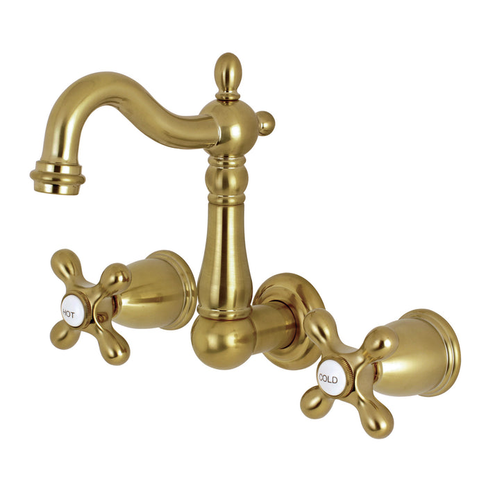 Kingston Heirloom KS1227AX - Heritage Double-Handle 3-Hole Wall Mount Bathroom Faucet, Brushed Brass
