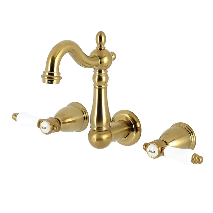 Kingston Heirloom KS1227BPL - Bel-Air Double-Handle 3-Hole Wall Mount Bathroom Faucet, Brushed Brass
