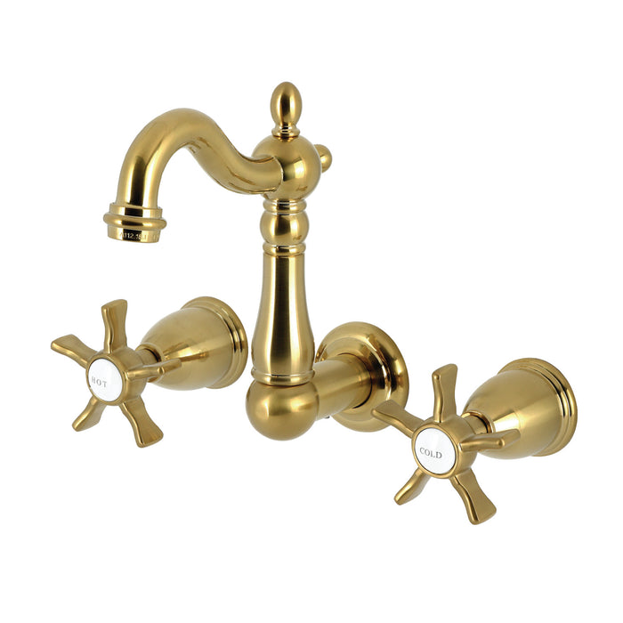 Kingston Heirloom KS1227NX - Hamilton Double-Handle 3-Hole Wall Mount Bathroom Faucet, Brushed Brass