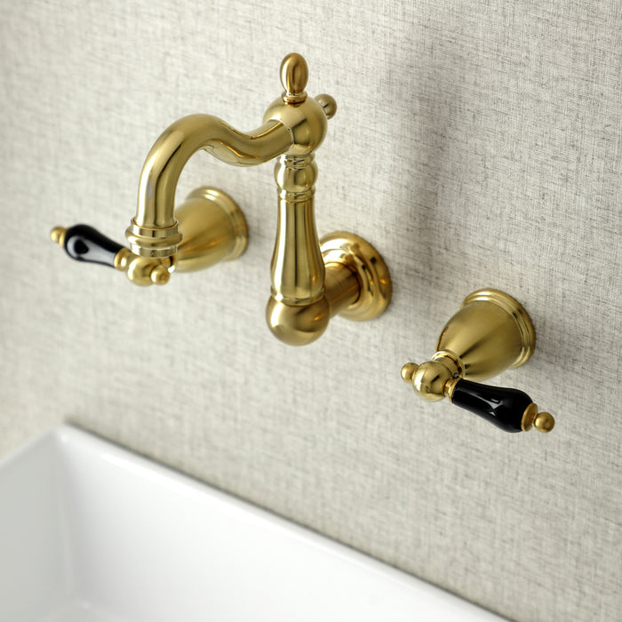 Kingston Heirloom KS1227PKL - Duchess Double-Handle 3-Hole Wall Mount Bathroom Faucet, Brushed Brass