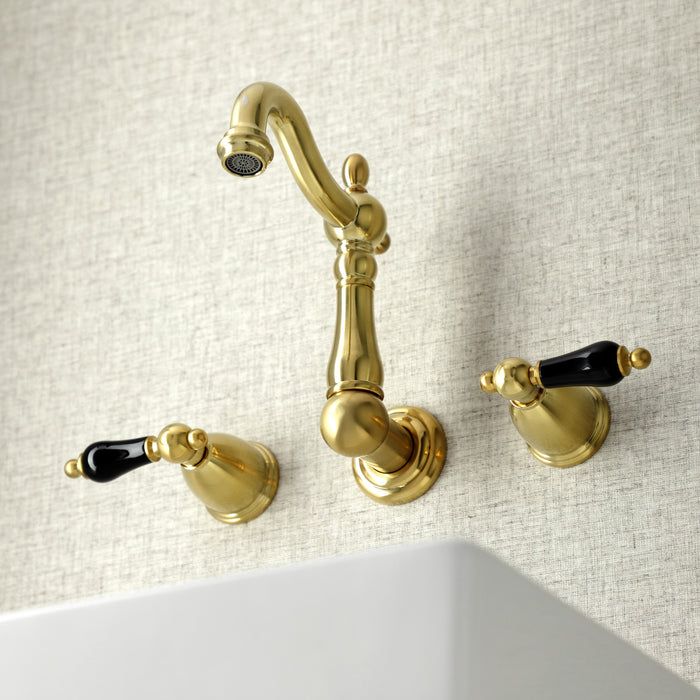 Kingston Heirloom KS1227PKL - Duchess Double-Handle 3-Hole Wall Mount Bathroom Faucet, Brushed Brass