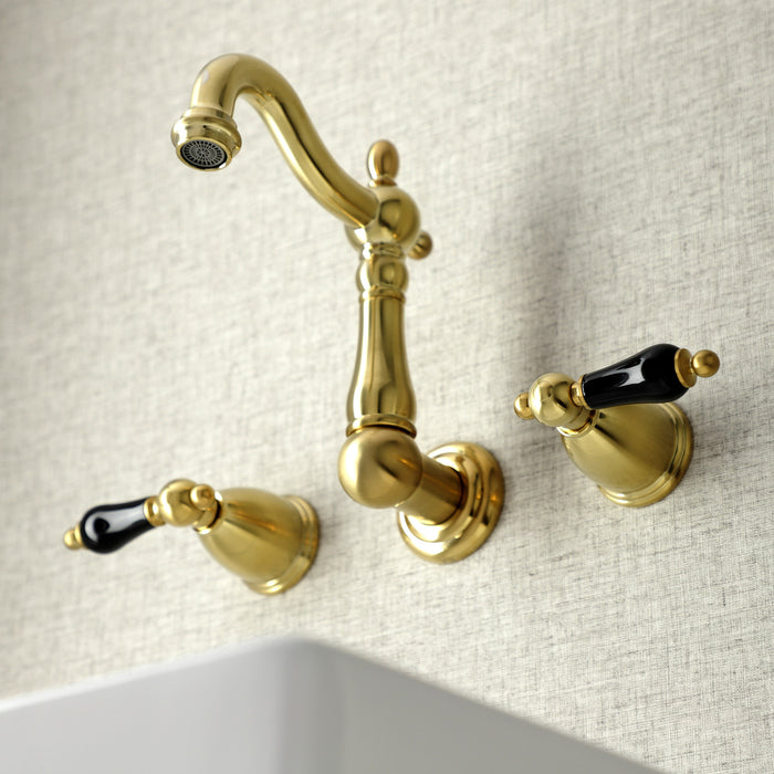 Kingston Heirloom KS1227PKL - Duchess Double-Handle 3-Hole Wall Mount Bathroom Faucet, Brushed Brass